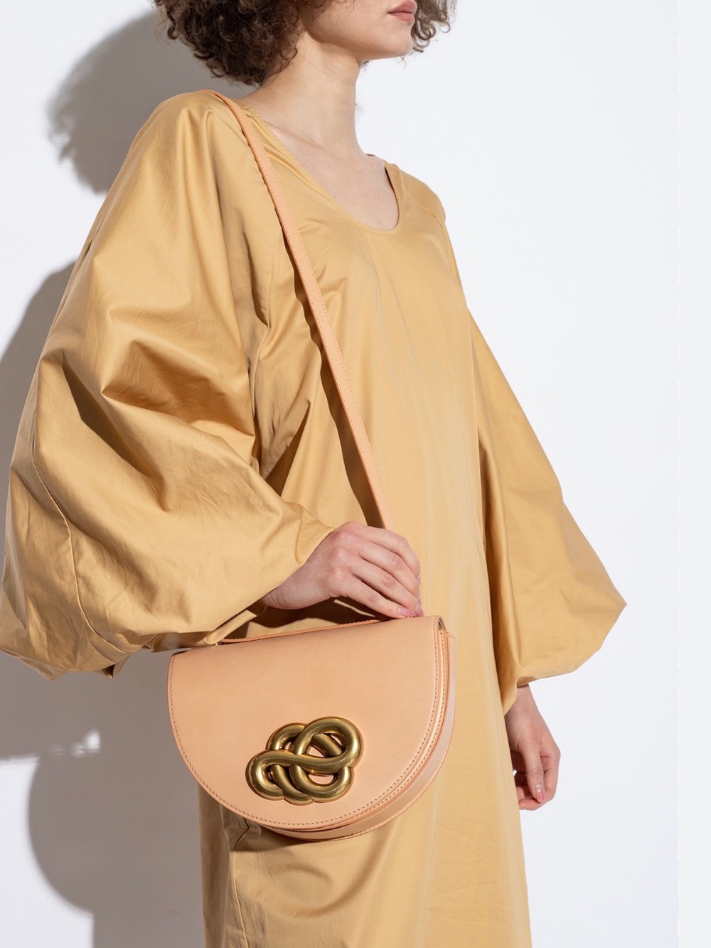 Malene Birger Tan Shoulder Bag with Gold Knot Accent